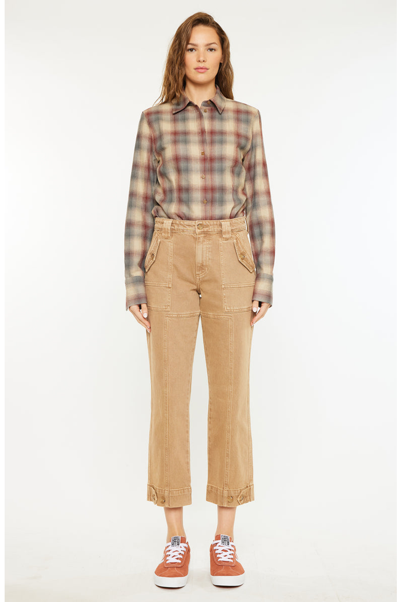 Ronnie High Rise Slim Straight Leg Cargo Jeans, Main, color, Tan
