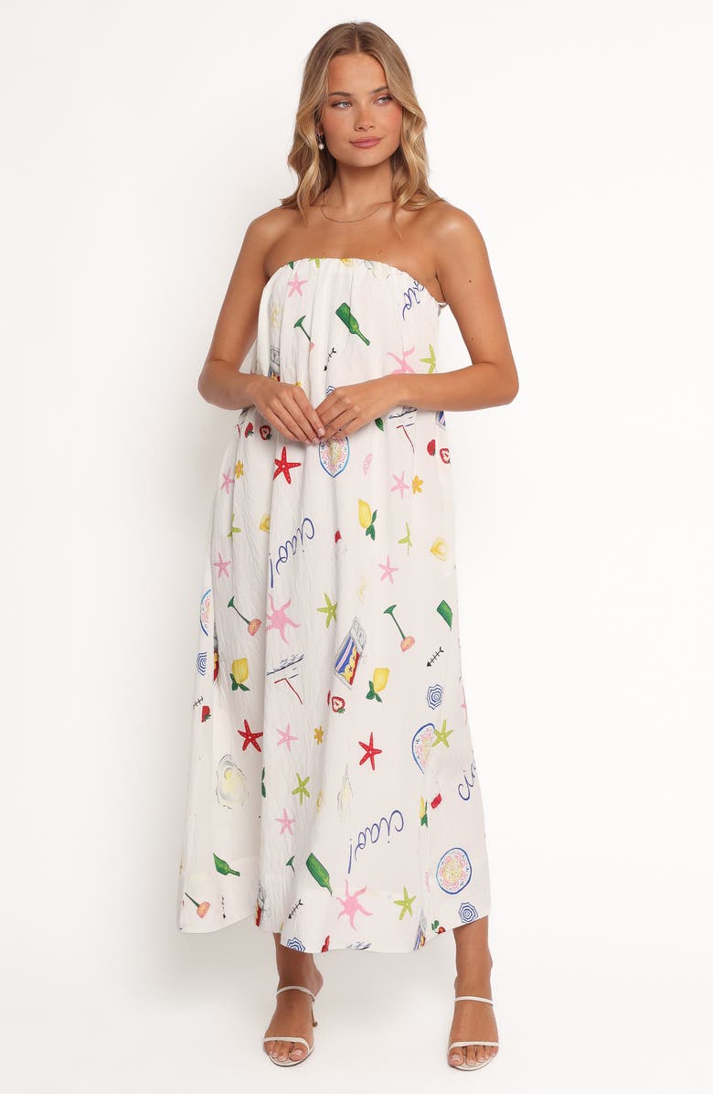 Petal & Pup Celia Mixed Print Strapless Maxi Dress, Alternate, color, Multi