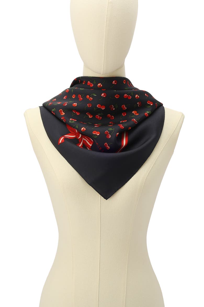 Cherry Mix Printed Silk Square Scarf, Alternate, color, NAVY MULTI