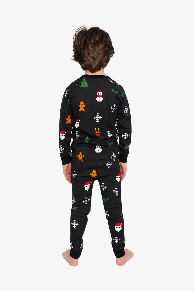 Christmas Pixel Organic Cotton Top Pants Two Piece Pajama Set, Alternate, color, Black Christmas Pixel Print