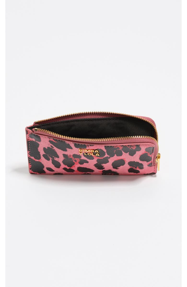 Bimba y Lola Medium Textured Shiny Leopard Print Card Holder/Coin Wallet, Alternate, color, Leopard Strawberry