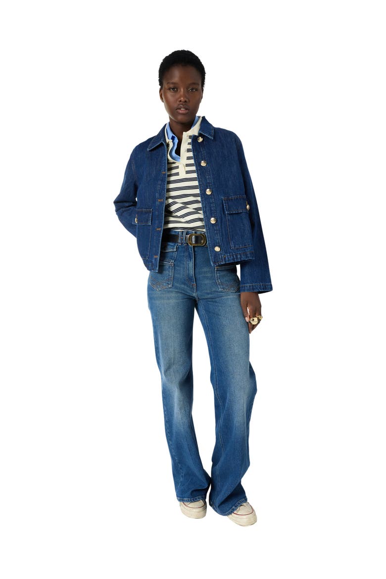 Taina Button Front Pocket Denim  Jacket, Alternate, color, Jeans