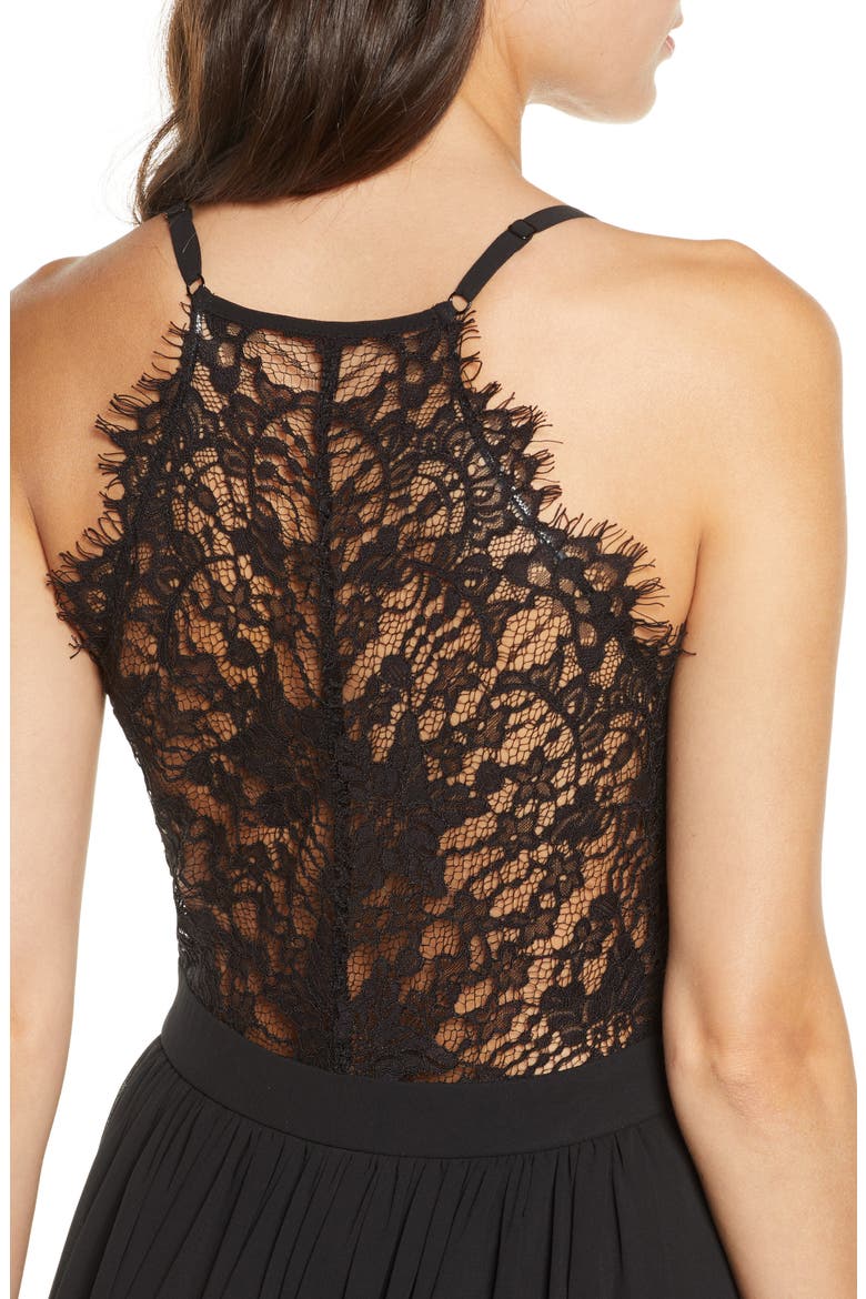 Everlasting Beauty Lace Back Chiffon Gown, Alternate, color, BLACK