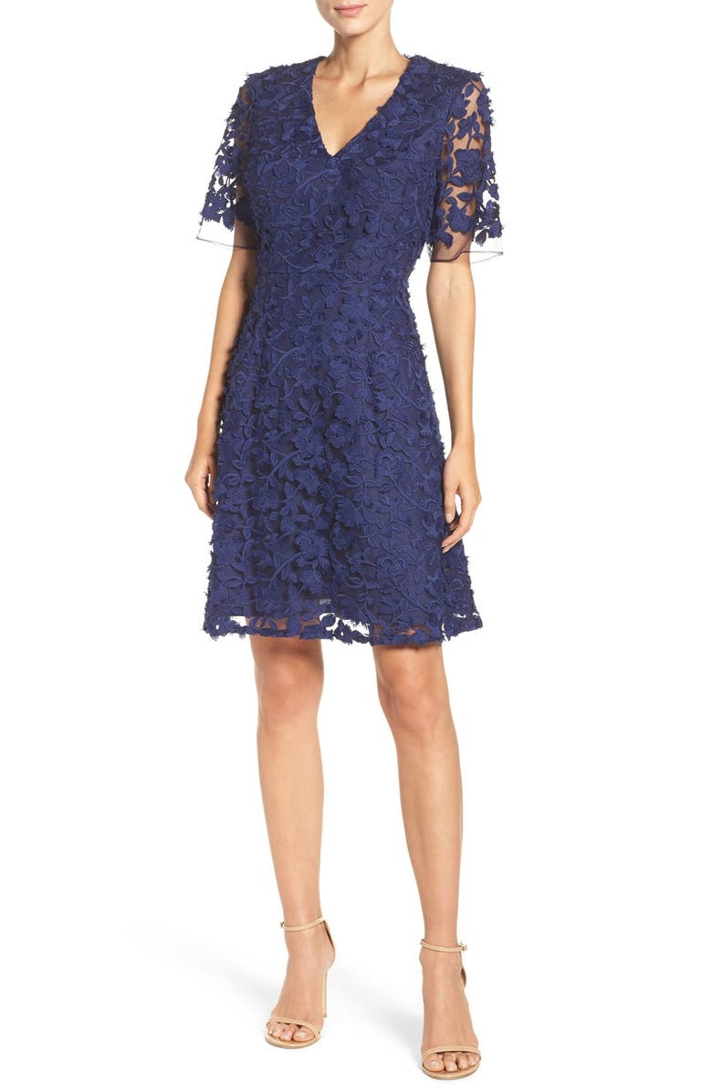 Adrianna Papell Lace Mesh Fit & Flare Dress, Alternate, color, 