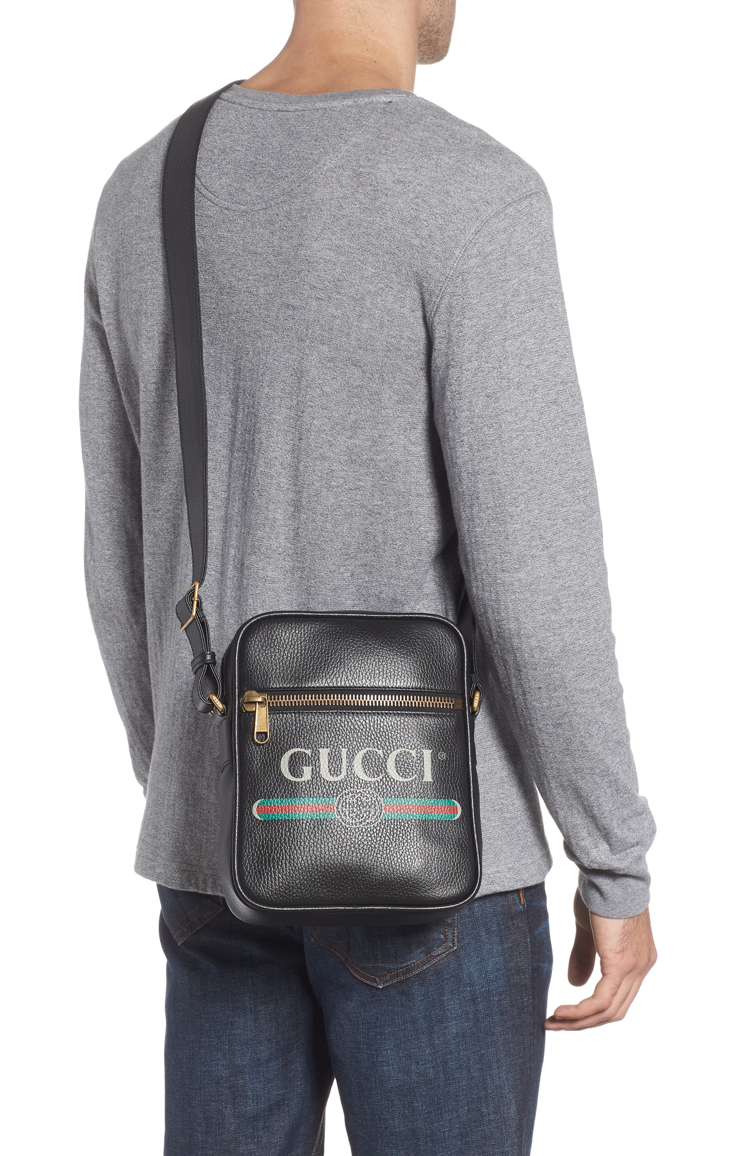 Gucci Logo Leather Messenger Bag, Alternate, color, 