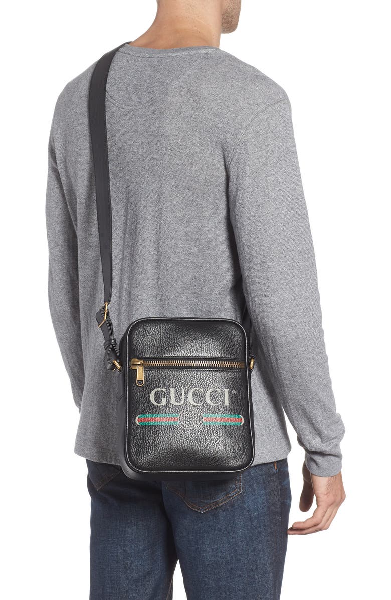 Gucci Logo Leather Messenger Bag, Alternate, color,