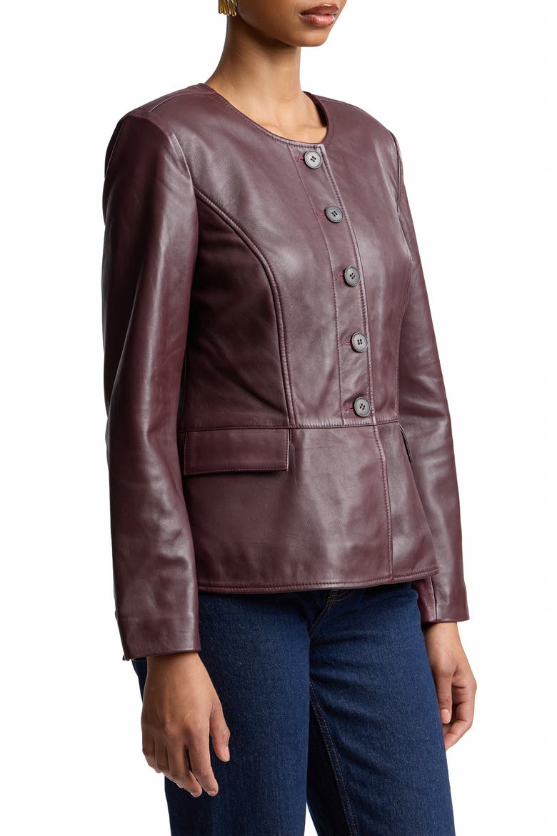 Peplum Leather Jacket, Alternate, color, RUBBED WINEBERRY