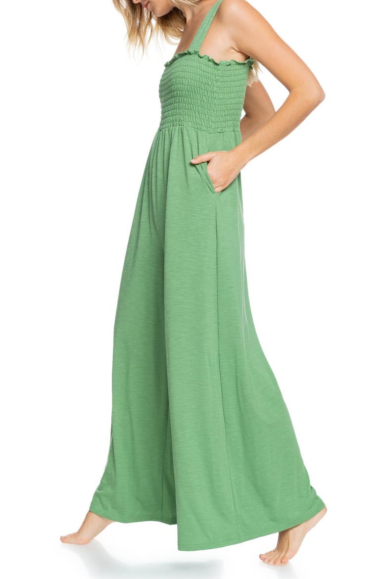 Just Passing By Wide Leg Slub Jersey Jumpsuit, Alternate, color, TURF GREEN