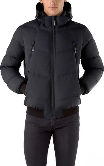 The Next Mens Puffer Leather Biker Jacket Racer Fit Black