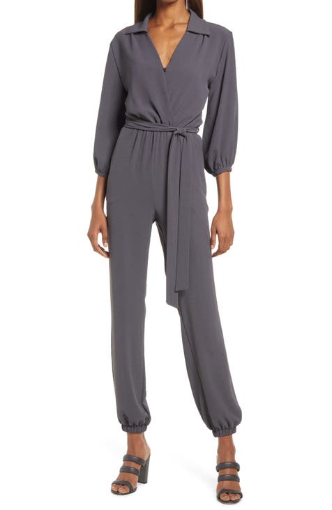 Grey long fashion sleeve jumpsuit