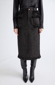Sacai Nep Tweed Fringe Midi Skirt