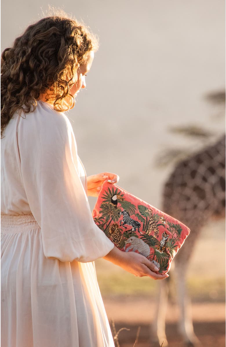 Elizabeth Scarlett World Wildlife Velvet Everyday Pouch, Alternate, color,