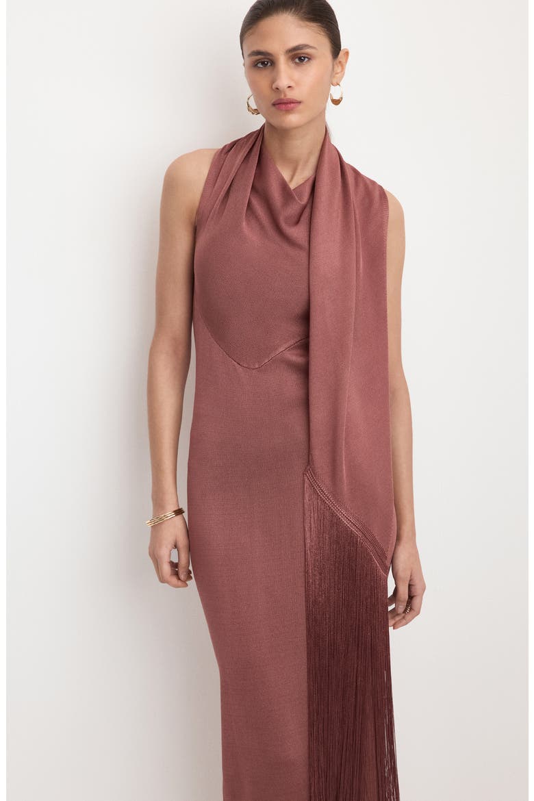 Shawl Sleeveless Knit Maxi Dress, Alternate, color, RUSSET