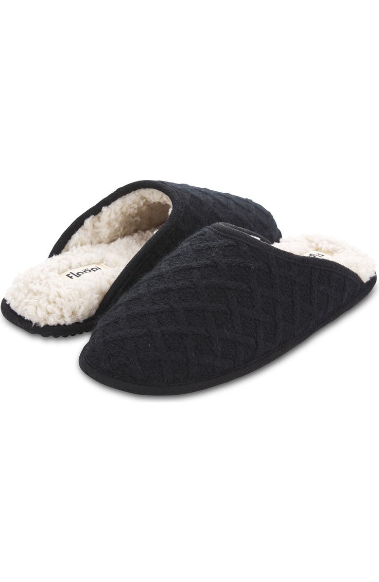 FLOOPI Isabel Lattice Knit Scuff Slipper, Alternate, color, Black