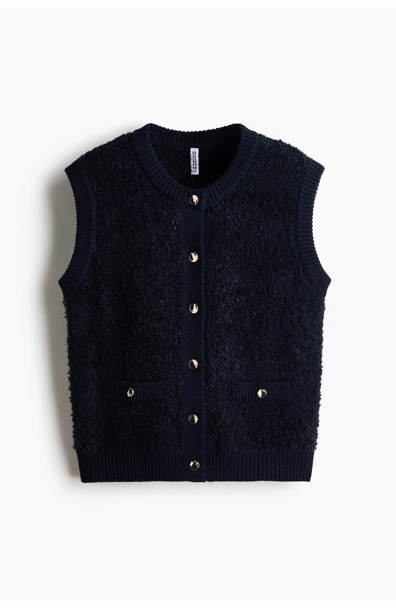 H&M Bouclé-knit Waistcoat, Main, color, Navy Blue