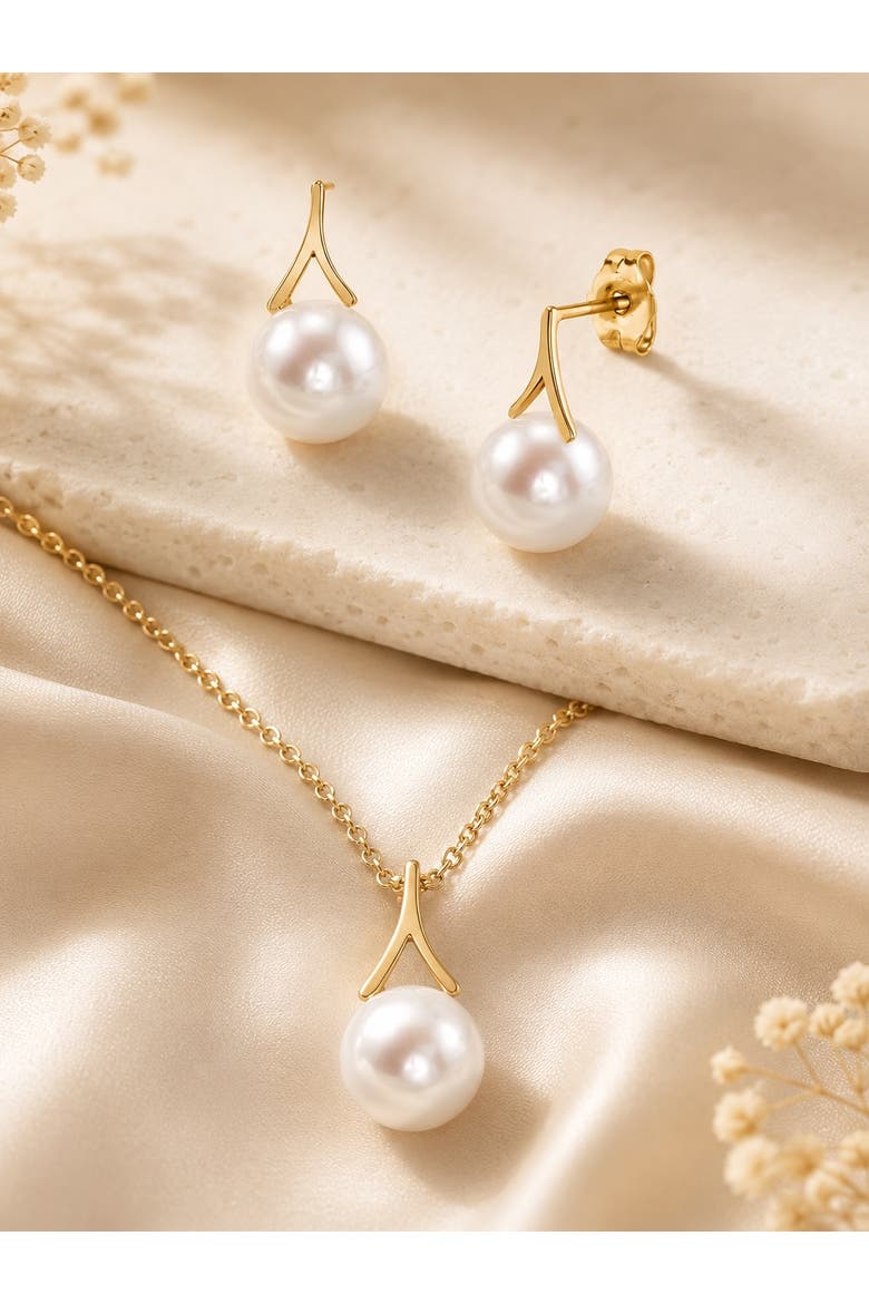 14K Akoya Pearl Lindsey Pendant & Earring Set, Alternate, color, Yellow Gold