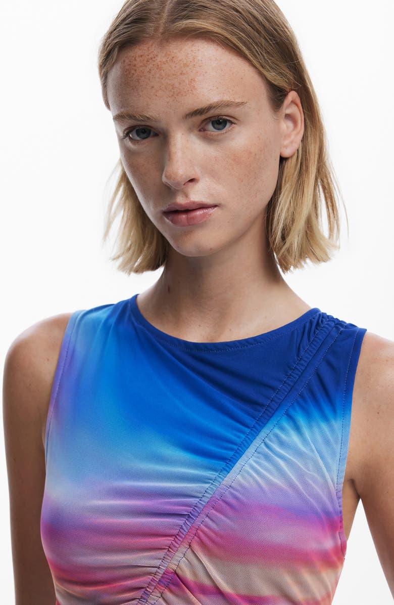 Desigual Drawstring Front Mesh Tank, Alternate, color, Blue