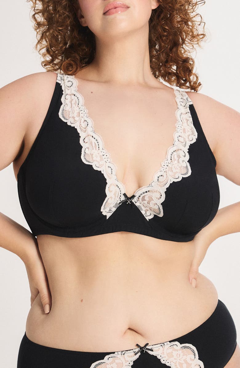 SAVAGE X FENTY Swirly Girly Unlined Plunge Bra, Alternate, color, Black Caviar/ White Tea