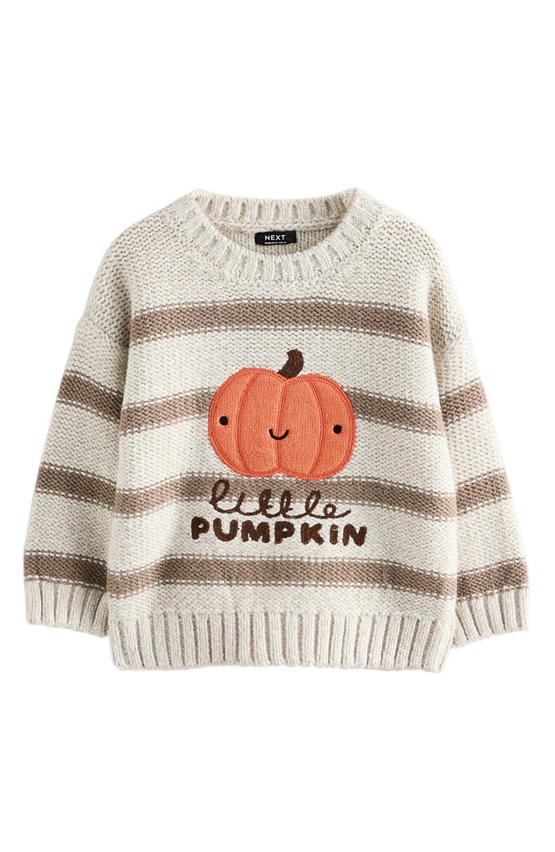 NEXT Kids' Stripe Pumpkin Graphic Sweater, Main, color, Neutral