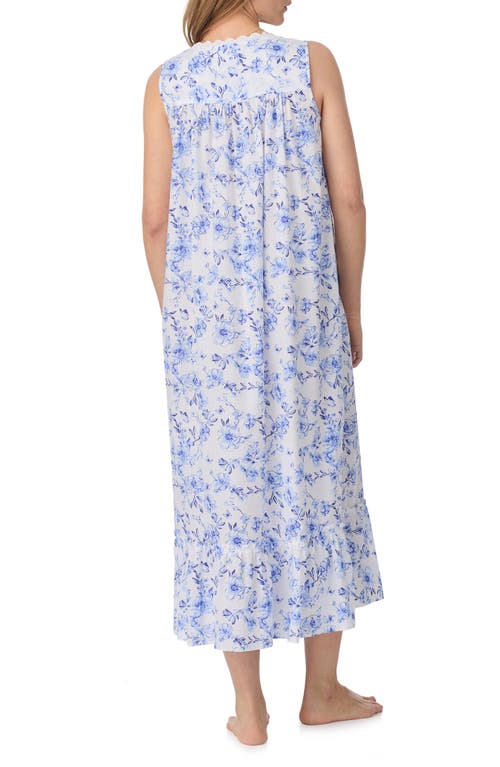 Eileen West Long Floral Ballet Nightgown In Wht/bluflr