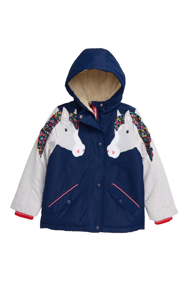 Kids' High-Pile Fleece Lined Water Repellent Anorak, Main, color, COLLEGE NAVY HORSE