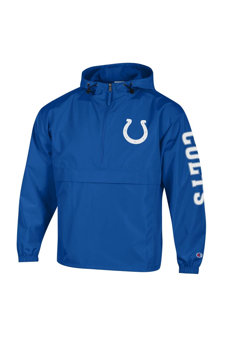 Men's Champion Royal Indianapolis Colts Packable Hooded Windbreaker Half-Zip Jacket, Alternate, color, Royal