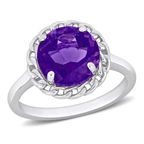 Amethyst Halo Link Ring Sterling Silver