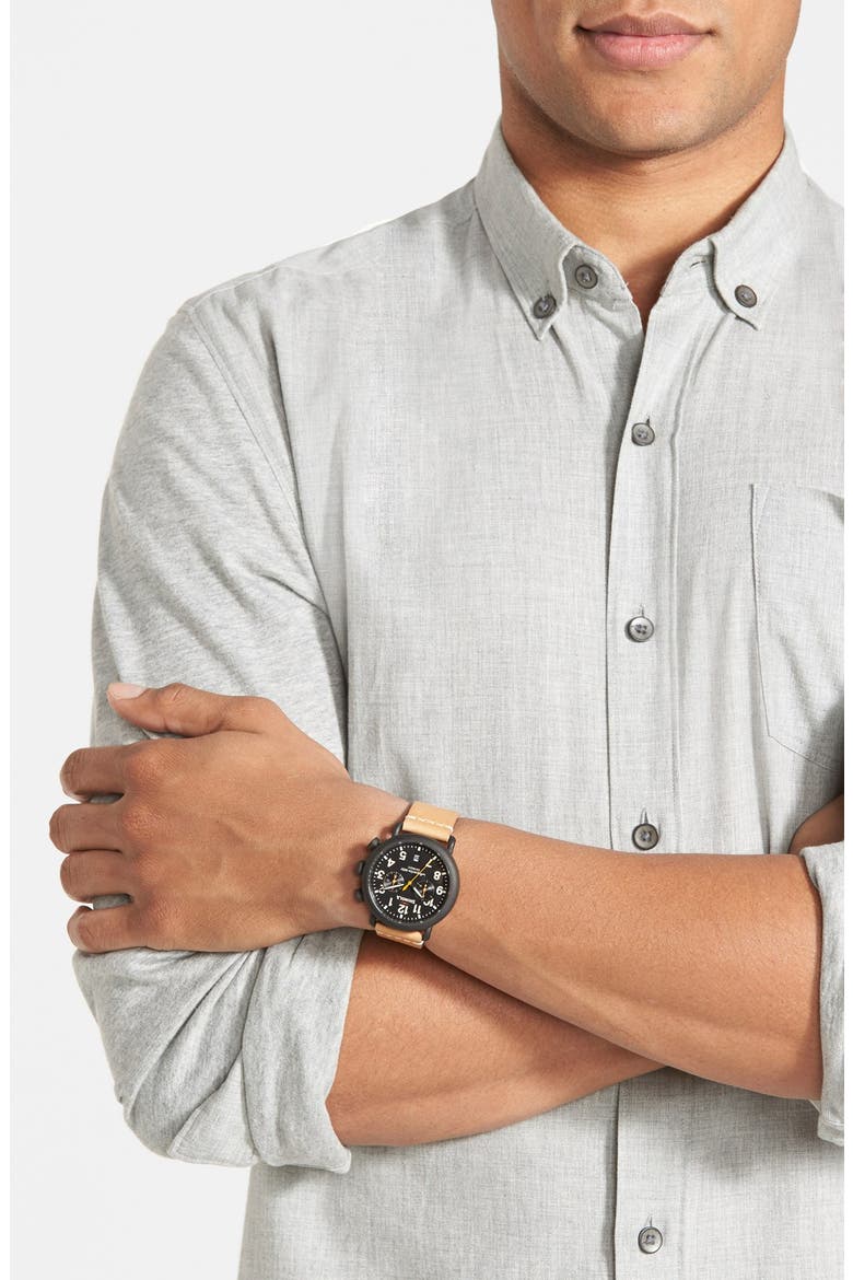 'The Runwell Chrono' Leather Strap Watch, 41mm, Alternate, color, NATURAL/ BLACK
