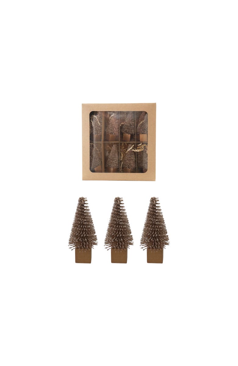 Storied Home 8-Piece Plastic Bottle Brush Trees with Wood Bases, Gold Glitter Finish, Main, color, Gold