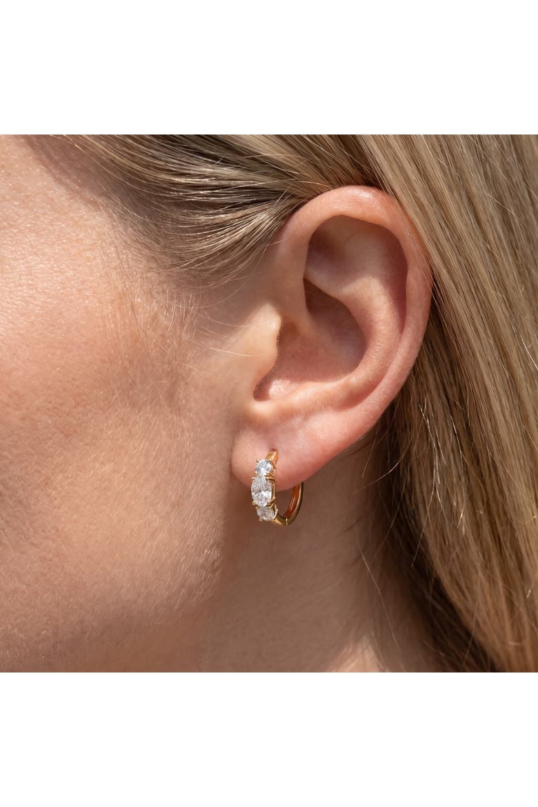 2 1/2Ct Diamond 3-Stone Hoops 14k or Gold Lab Grown 5/8" Tall, Alternate, color, 14k Yellow Gold