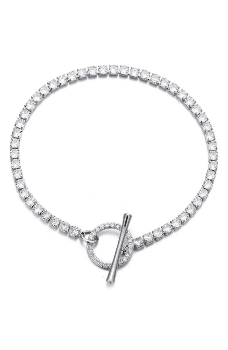 Adornia Crystal Toggle Tennis Bracelet, Main, color, Silver