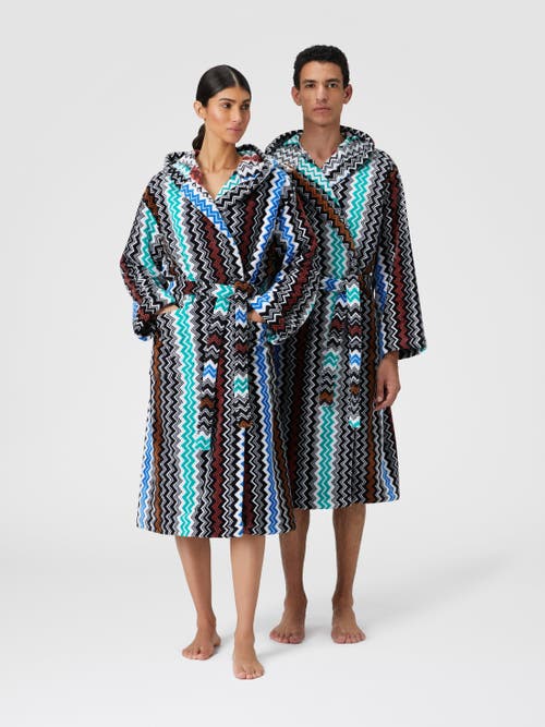 Missoni Home Neoclassic Bathrobe In Cotton Terry With Zigzag Pattern In Black