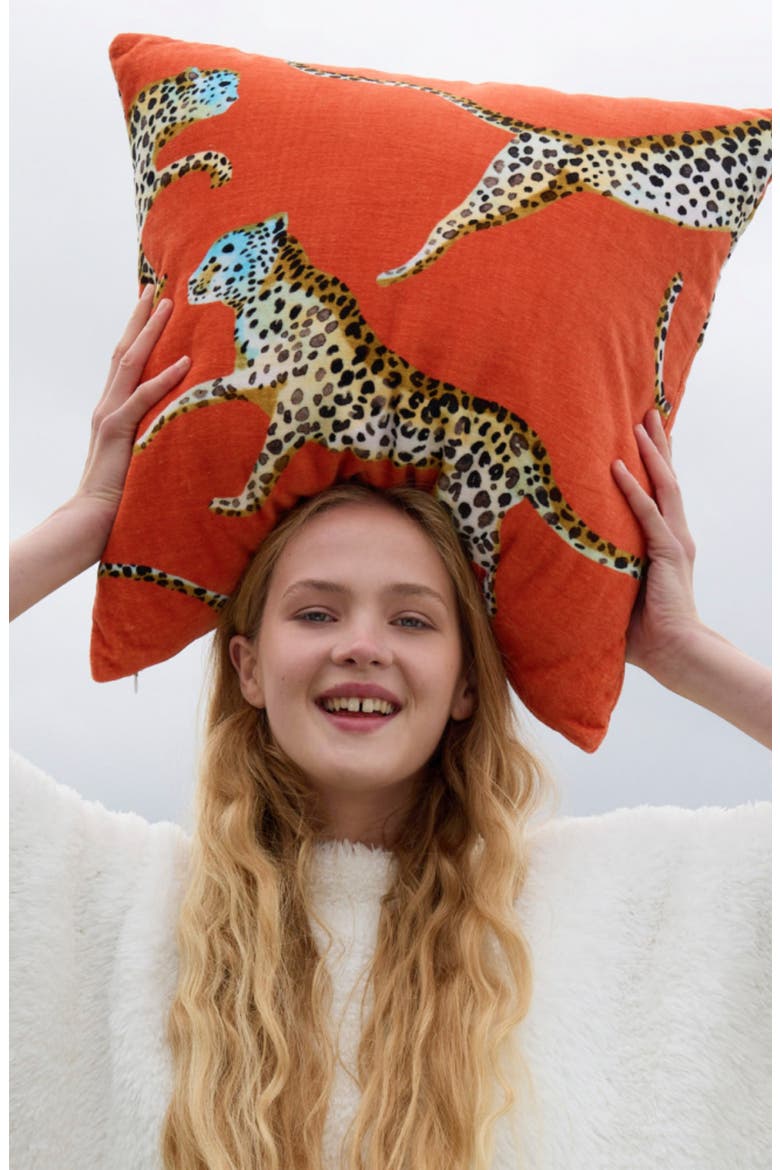 Small Leaping Leopard Accent Pillow, Alternate, color, KOI