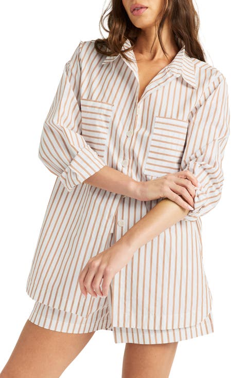 Nadia Stripe Oversize Organic Cotton Cover-Up Shirt