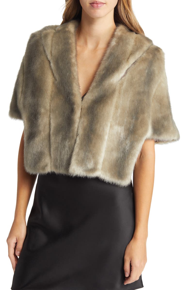Eliza J Faux Fur Capelet, Main, color, Grey