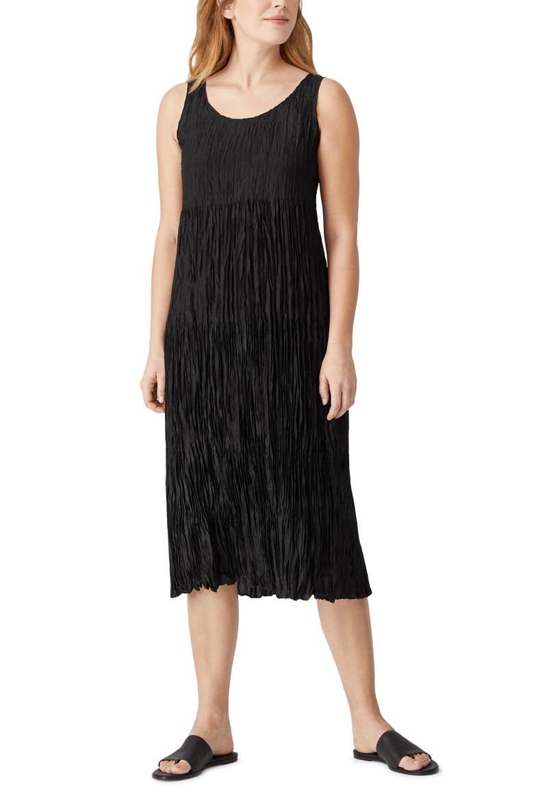 Crushed Silk Habutai Tiered Dress, Main, color, BLACK