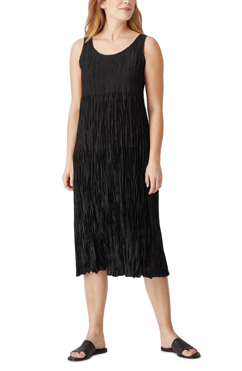 Eileen Fisher Crushed Silk Habutai Tiered Dress, Main, color,