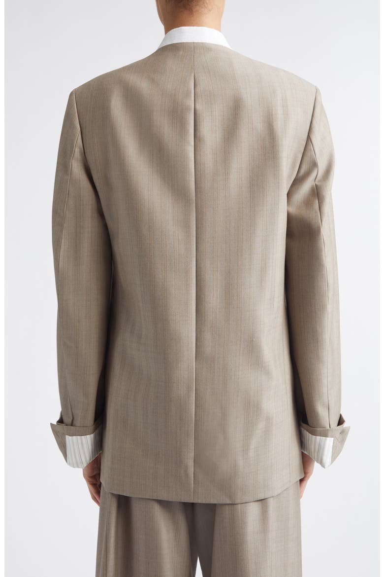 Collarless Virgin Wool Herringbone Blazer, Alternate, color, LIMESTONE