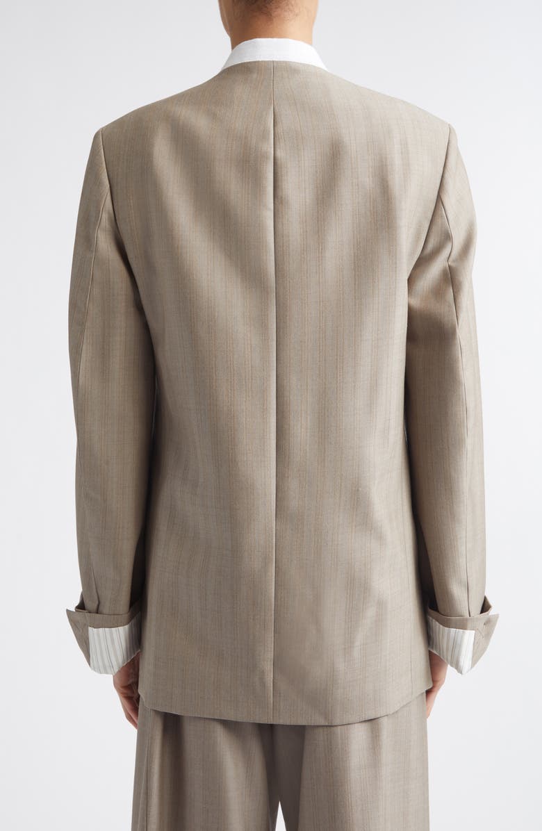 Victoria Beckham Collarless Virgin Wool Herringbone Blazer, Alternate, color, Limestone