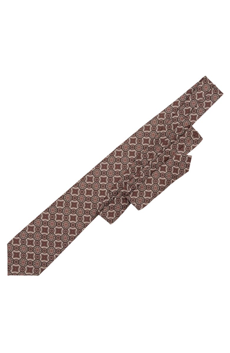 Elizabetta Lorenzo - Extra Long Printed Madder Silk Tie for Men, Alternate, color, Brown And Blush