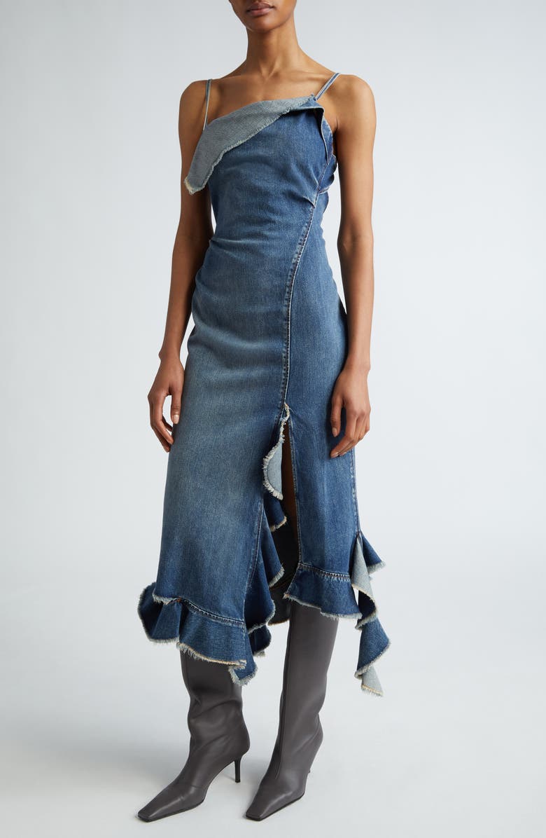 Acne Studios Delouise Detroit Denim Midi Dress, Alternate, color, Mid Blue