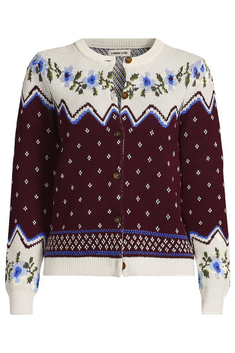 Drifter Cable Cardigan Sweater, Alternate, color, Burgundy Floral Fairisle