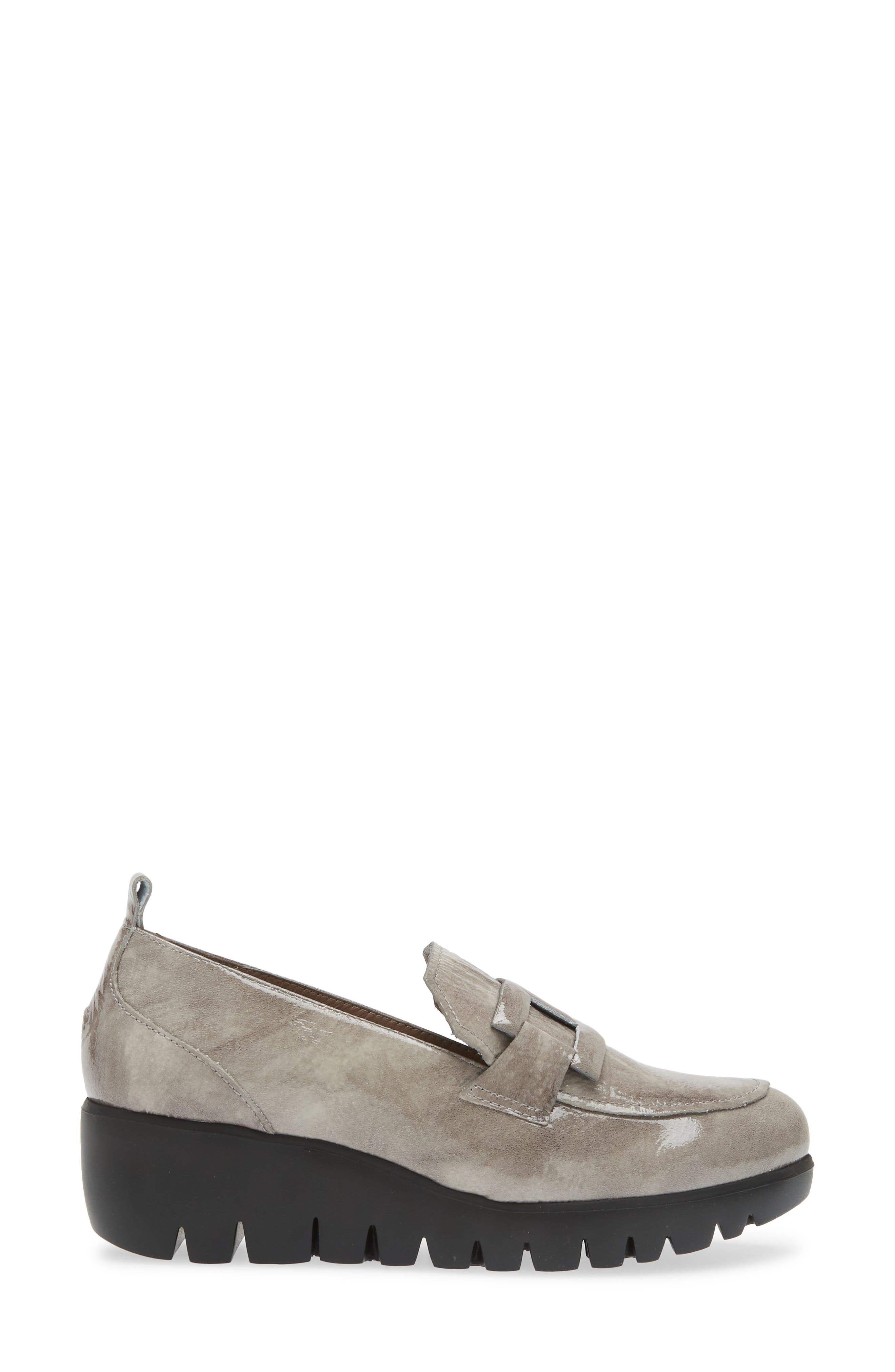 Wonders Lug Platform Wedge Loafer, Alternate, color, Textured Grey Patent
