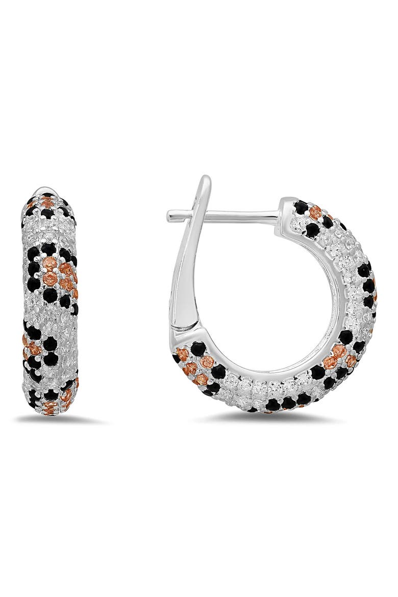 Cubic Zirconia Leopard Spot Hoop Earrings, Main, color, SILVER