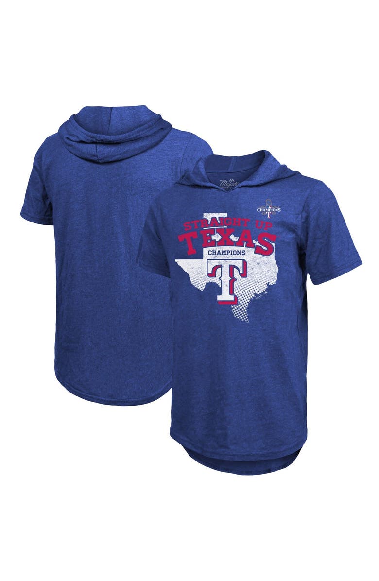 Majestic Threads Men's Majestic Threads Royal Texas Rangers 2023 World Series Champions Tri-Blend Hoodie T-Shirt, Main, color,