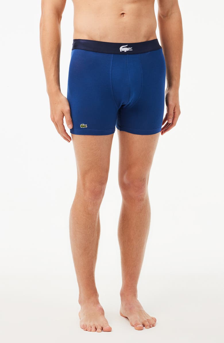 Lacoste Assorted 3-Pack Stretch Cotton Boxer Briefs, Alternate, color, Navy Blue/ White/ Silver Chine