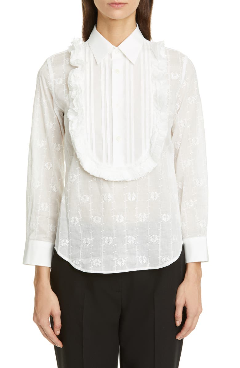 Tao Comme des Garçons Tricot Comme des Garçons Ruffle Bib Embroidered Shirt, Main, color,
