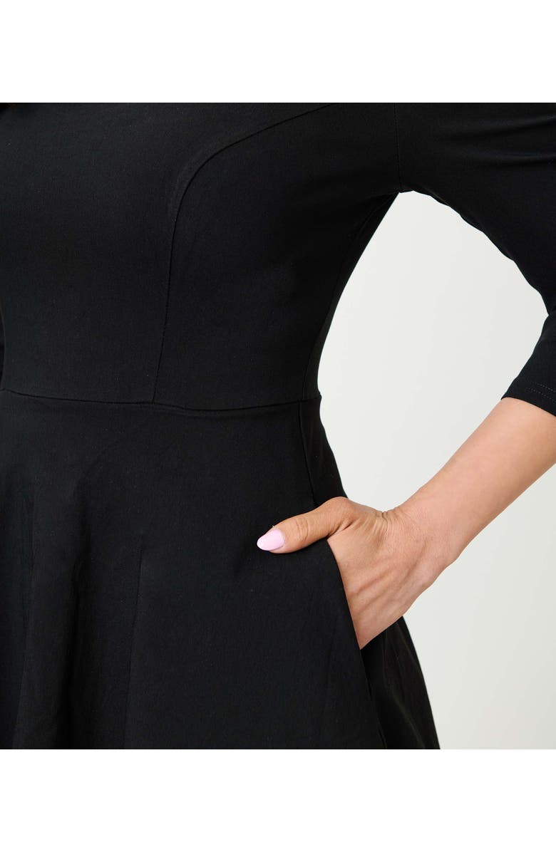 Unique Vintage Square Neck Pleated Swing Dress, Alternate, color, Onyx