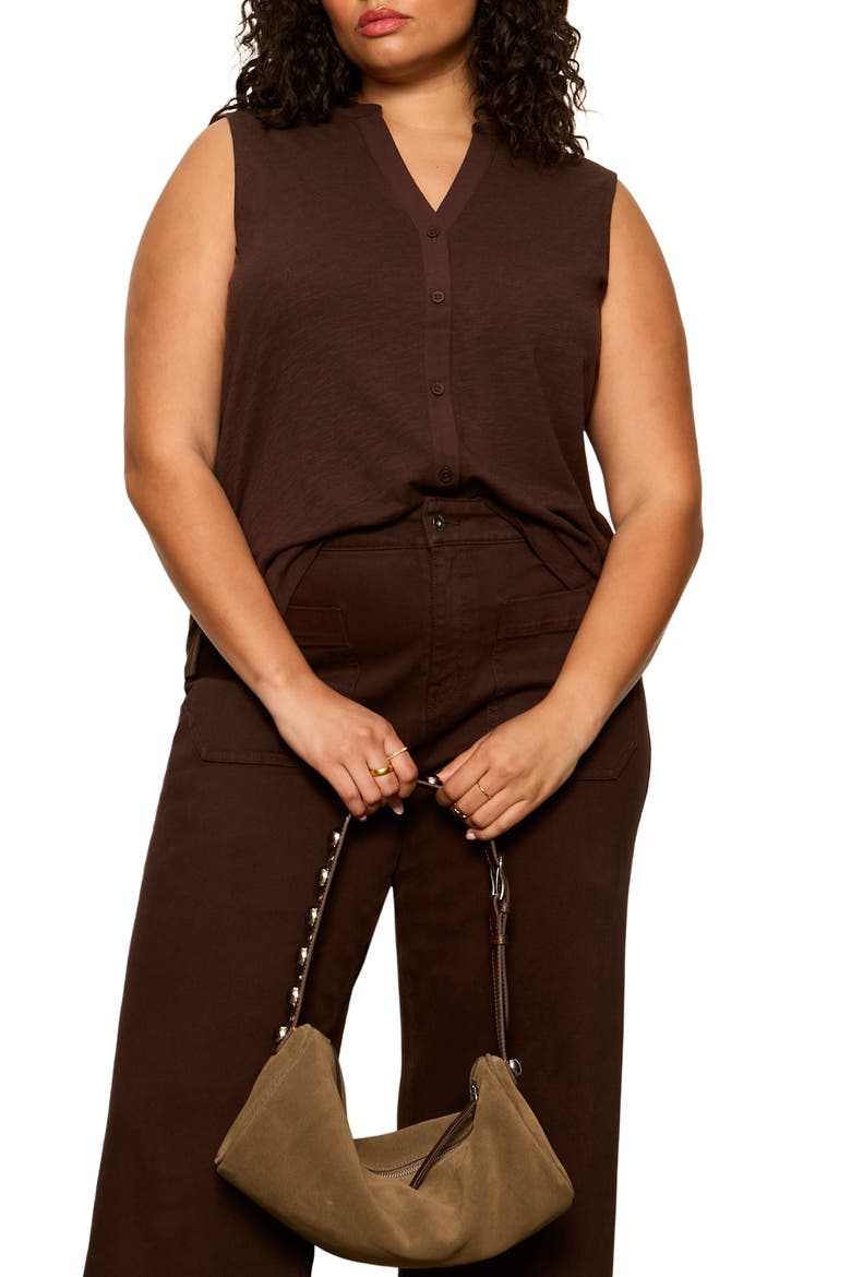 Front Button Sleeveless Top, Main, color, RICH SOIL BROWN