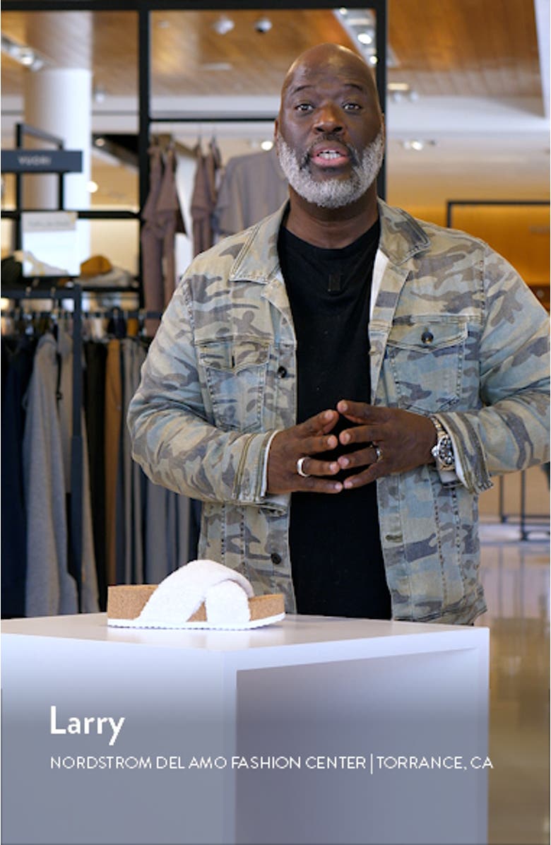 Annie Crossband Faux Shearling Slide Sandal, sales video thumbnail